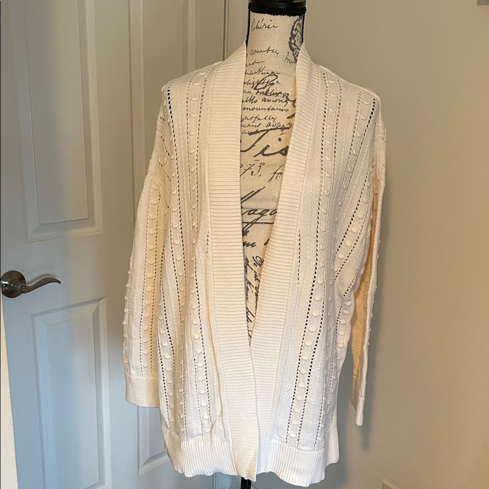 LOFT Cream Open-Front Knit Cardigan